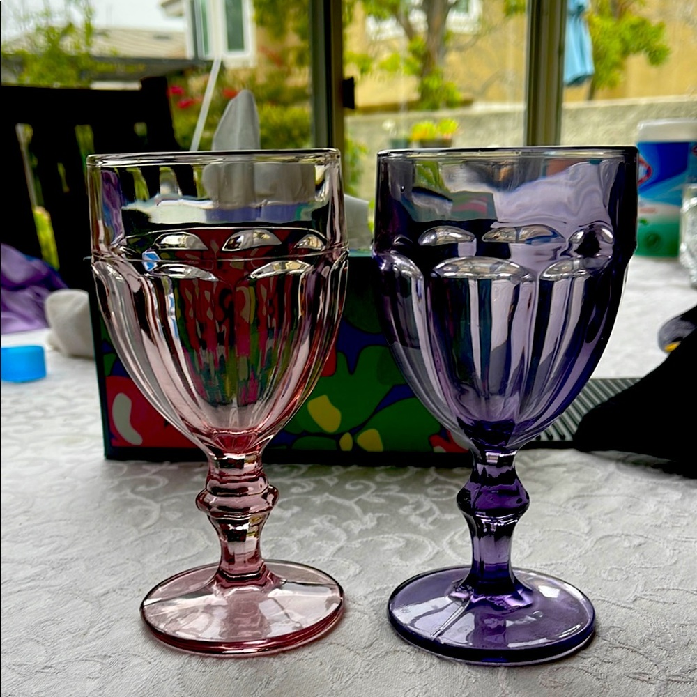 Elegant Pink and Purple Glass Goblet Set